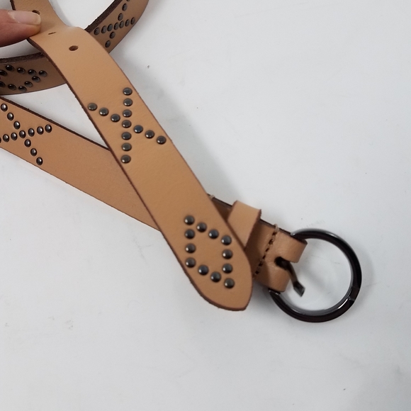 Lucky Brand Women Diamond and X Pattern Studded Leather Belt New Beige Medium - Picture 3 of 6